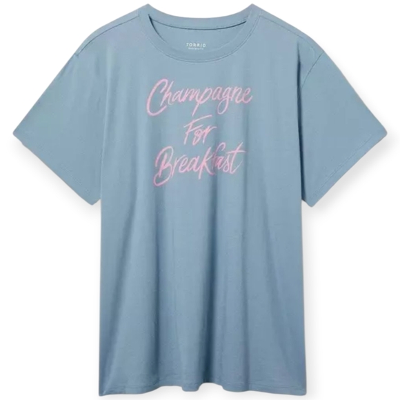 3X 22W 24W Blue Boyfriend Tee Champagne For Breakfast Torrid Jersey Knit Crew - Picture 1 of 7